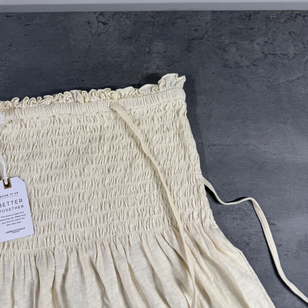 American Eagle Skirt Womens L Smocked Tiered Maxi Cream Cotton NEW Cottage - Picture 4 of 10